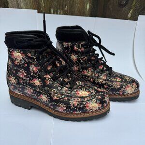 TABITHA SIMMONS Bexley Floral Print Leather Combat Boots Size 38